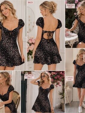 Francesca's Collections Black Floral Tie-Back Mini Dress